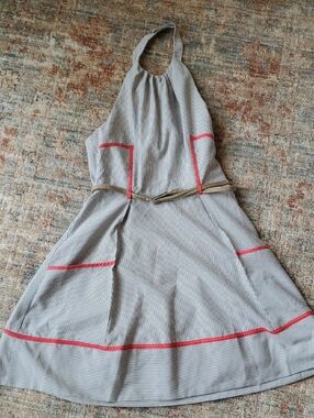 Jessica Simpson Blue and White Striped Halter Dress 12